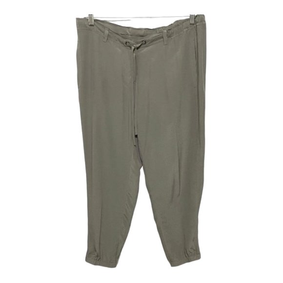 Eileen Fisher Sz 10 Silver Grey Silk Zipper Ankle Drawstring Waist Silk Joggers - Picture 2 of 6